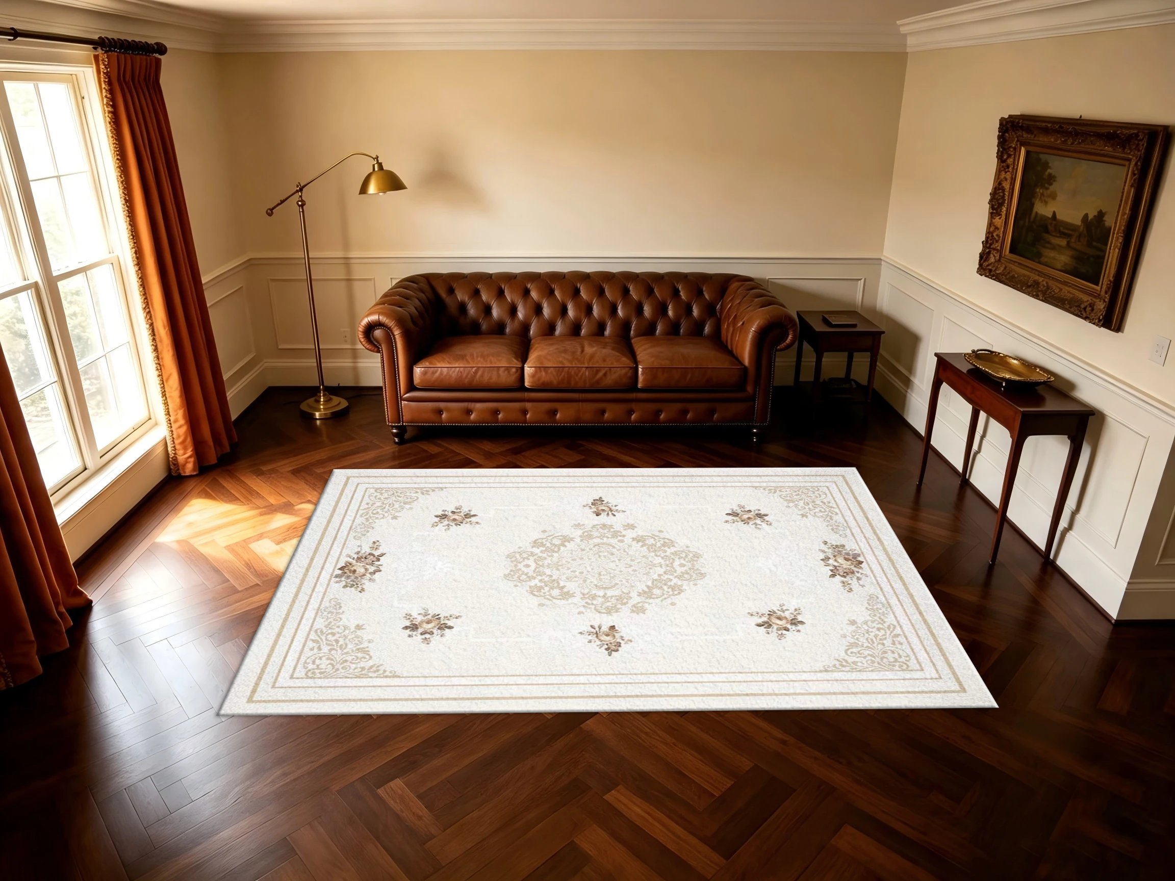 Luxury Cream Beige Vintage Floral Area Rug Elegant European Style Large Carpet for Living Room Bedroom Indoor Home Decor