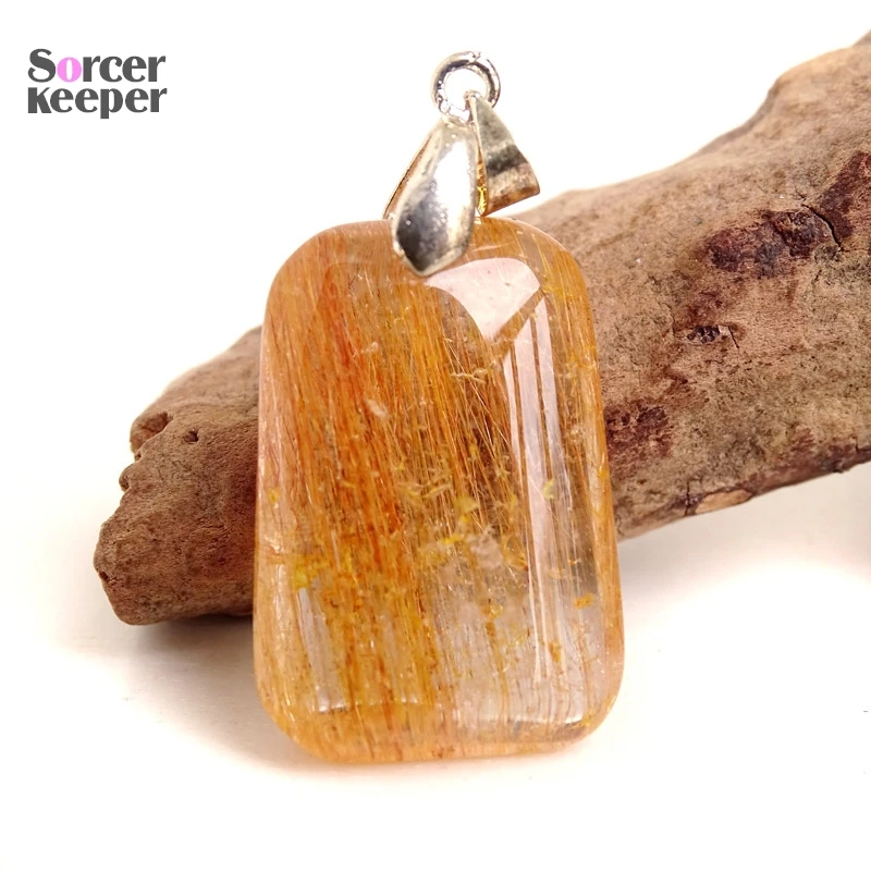 Natural Citrine Yellow Crystal Rutilated Quartz Pendant Hairstone Necklace Polished Stone Healing Stone for Jewelry Making OS662