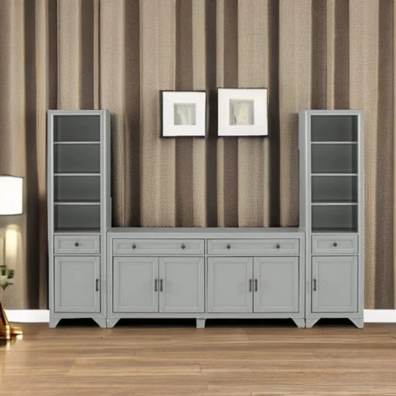 3-Piece Modern Farmhouse Sideboard Buffet Cabinet and Bookcase Set with Storage