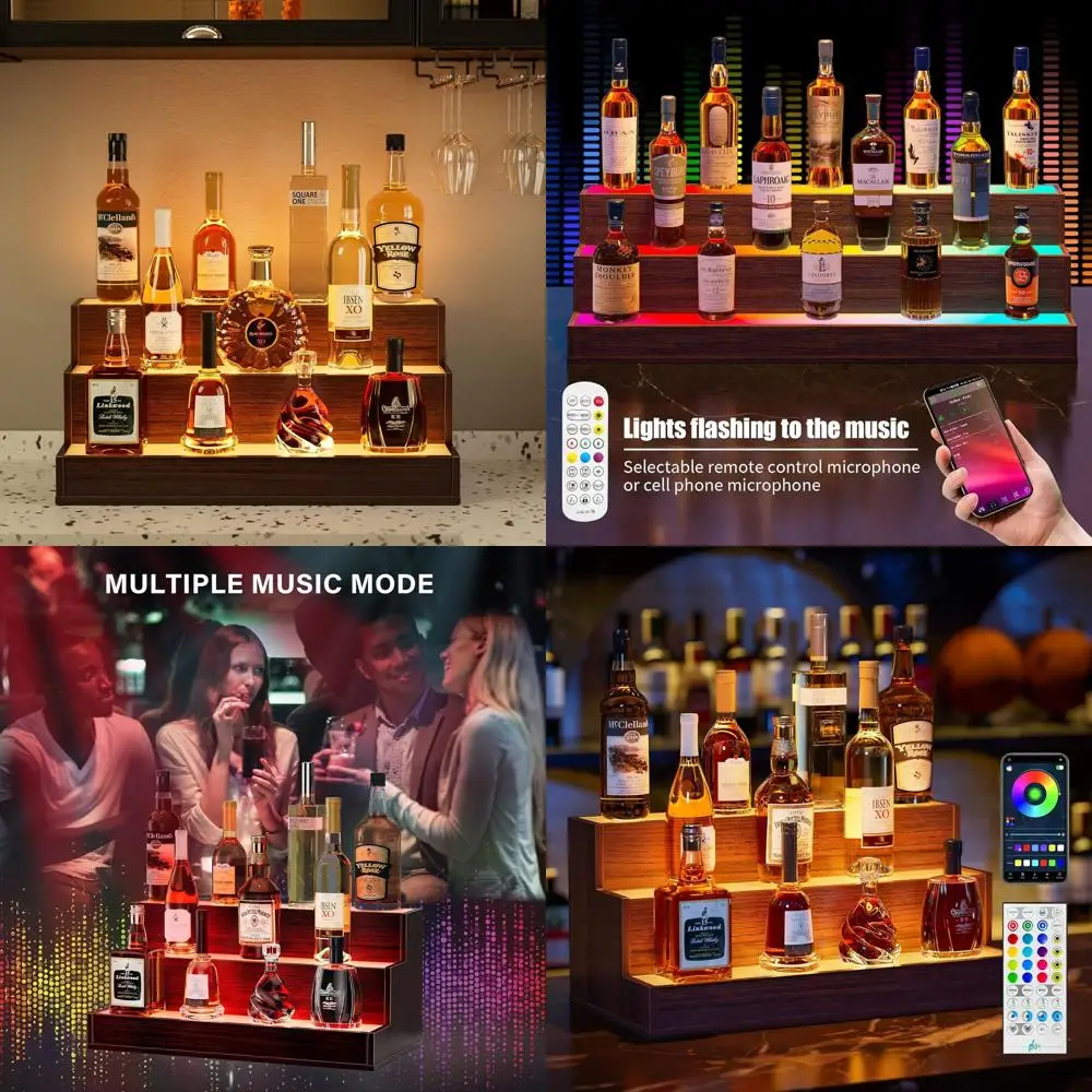 

24-дюймовая светодиодная полка для демонстрации бутылок с подсветкой, управлением через приложение и пультом ДУ, для домашнего бара и вечеринок, цвет орех