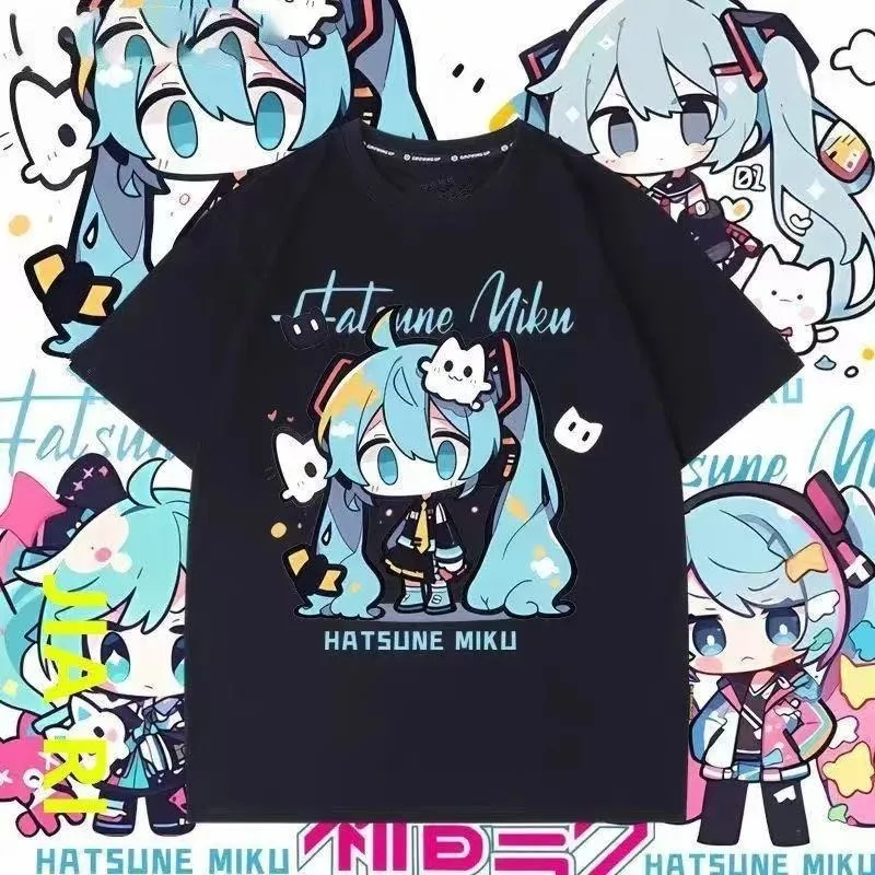 

Cartoon Hatsune Miku Creative Personality Print Short Sleeves Cute Two-dimensional Loose Student T-shirt Boys Girls Clothes