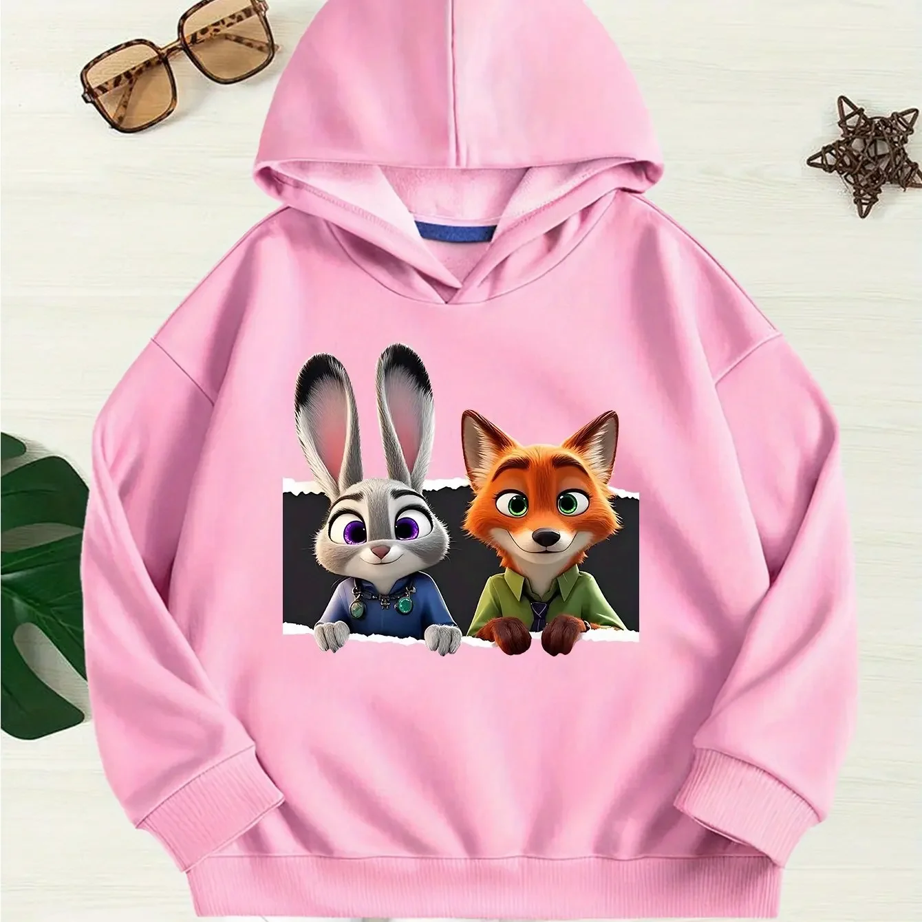 هوديس أزياء Zootopia من Disney لفصل الشتاء للأطفال بتصميم كرتوني لطيف على شكل أرنب وثعلب مطبوع ملابس الفتيات والأولاد