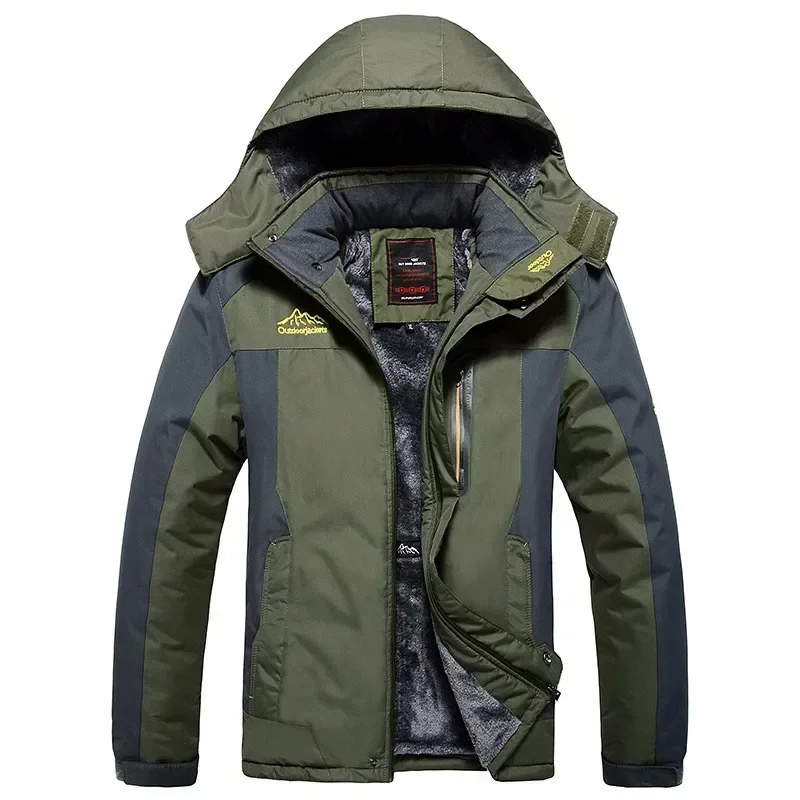 Winter Jacket Men\'s Thick Warm Waterproof Hooded Parka Coat Windbreaker Army Green Fleece Jacket Men\'s Clothing Plus Size 9XL