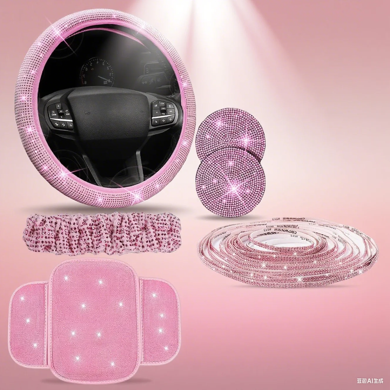 

10pcs Car Interior Kit 5mm*5M Car Steering Wheel Cover Mobile Phone Holder Coaster Comfort And Grip Versatile Use Interior Parts