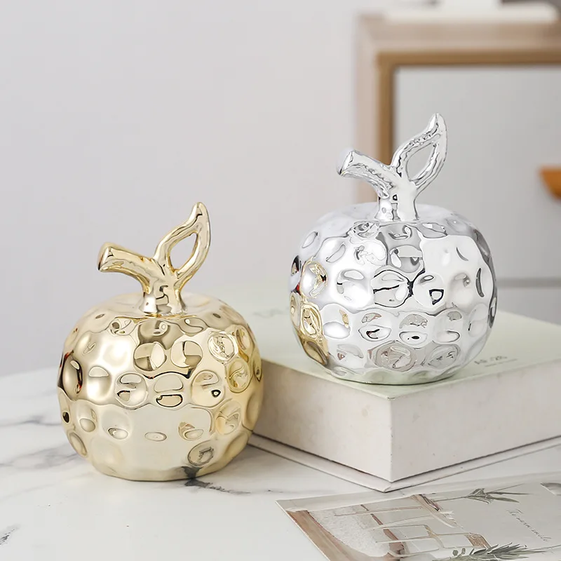 Light Luxury Ceramic Fruit Figurine, Electroplated Apple Pear Statue