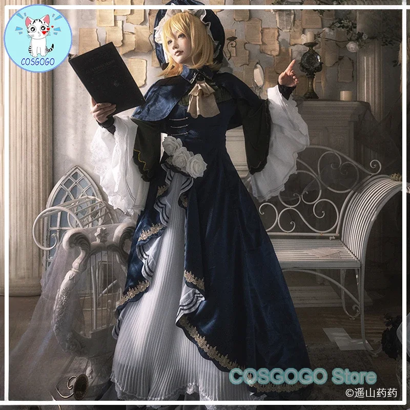 COSGOGO 39 Evening Moon Watching Dress Rin Cosplay Costume Halloween Kagamine Outfits Women Gorgeous Large Hem Dress Hat