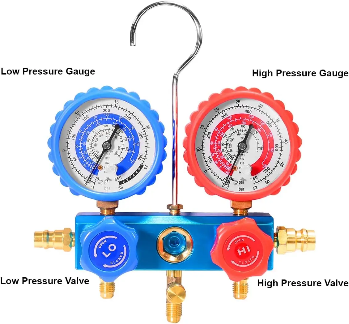 

3.5CFM 1/4HP HVAC Vacuum Pump R134a R12 R22 R410a A/C Refrigeration Set AC Manifold Gauge R134 Can Tap Carrying Tote