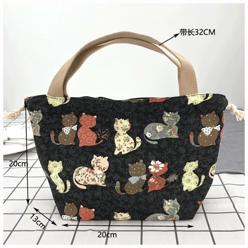 New Cute Bento Bag Handbag Student Canvas Lunch Box Bag Lunch Bag Handheld Bento Bag Womens Portable Drawstring Bag Handheld Bag