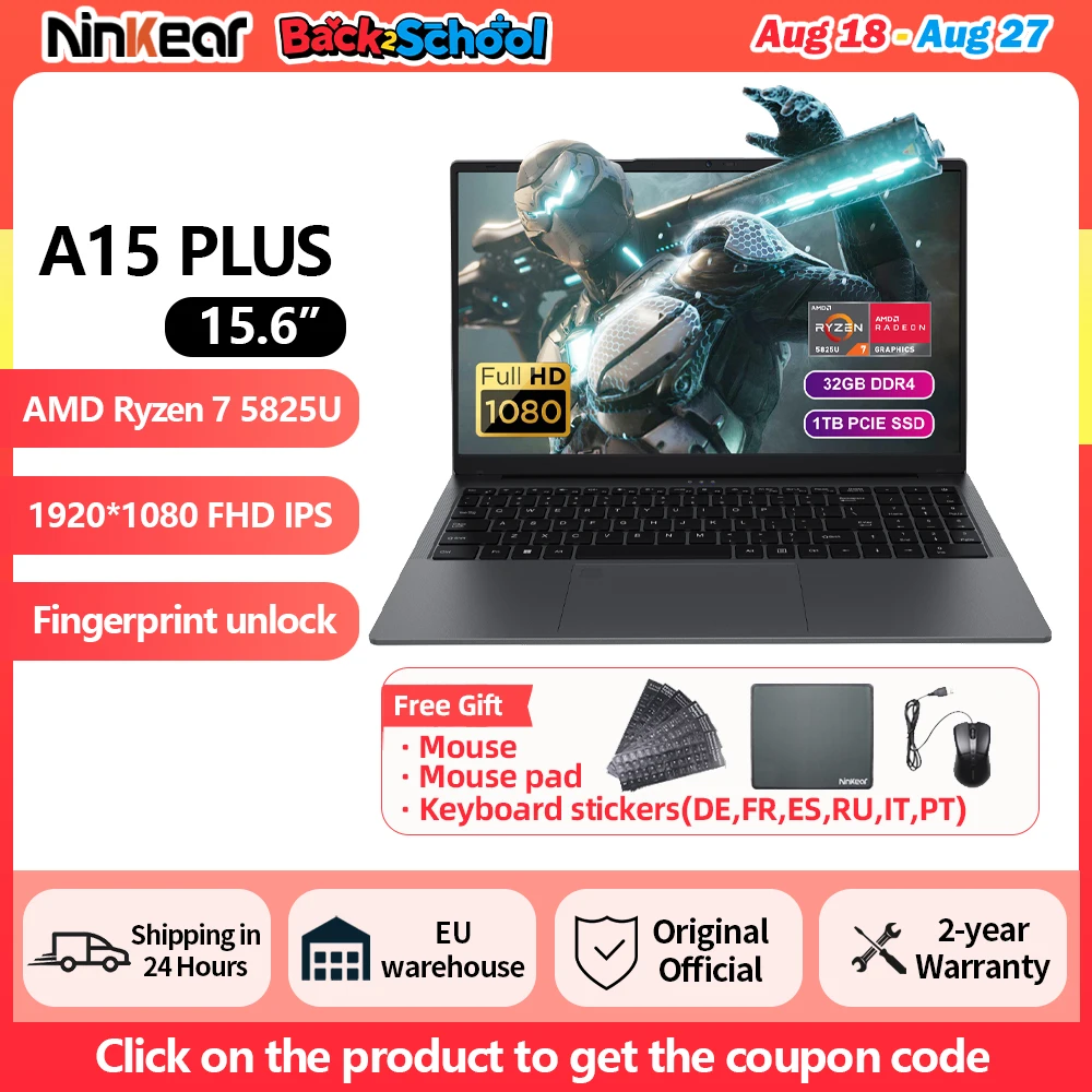Ninkear A15 PLUS Laptop 15.6 IPS FHD AMD Ryzen 7 5825U Notebook 32G DDR4 3200Mhz + 1TB PCI-E 57Wh Batteria Windows 11 PRO Computer