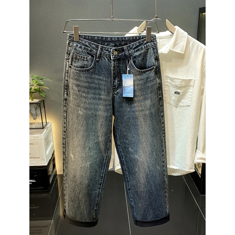 Jeans larghi retrò americani di High Street da uomo autunno e inverno nuova tendenza pantaloni a gamba dritta a gamba larga