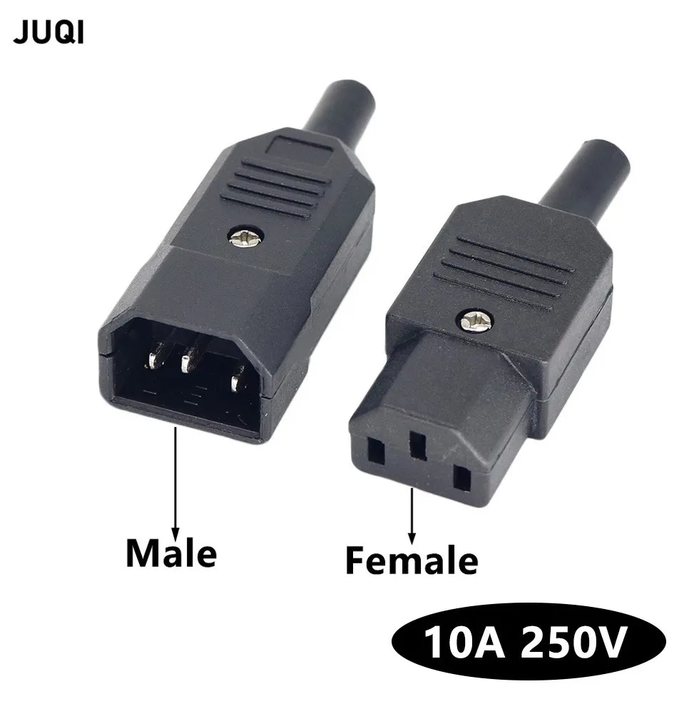 IEC Straight Cable Plug Connector C13 C14 10A 250V  Black female&male Plug Rewirable Power Connector 3 pin AC Socket