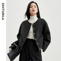 SENTUBILA Women Winter 100% Sheep Wool Short Coat Comfortable Warm Outerwear 2024 Female Double-sided Woolen Jackets W34O49735