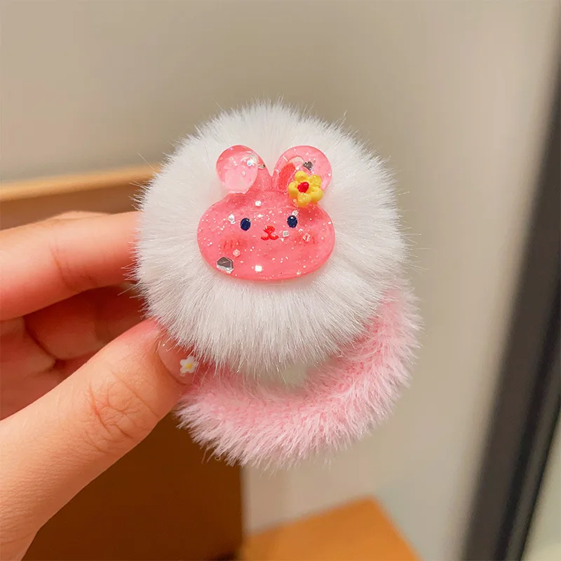 1PCS Colorful Fur Ball Cartoon Animals Girls Kids Elastic Hair Bands Lovely Children Hair Ties Hair Accessories Baby Headwear