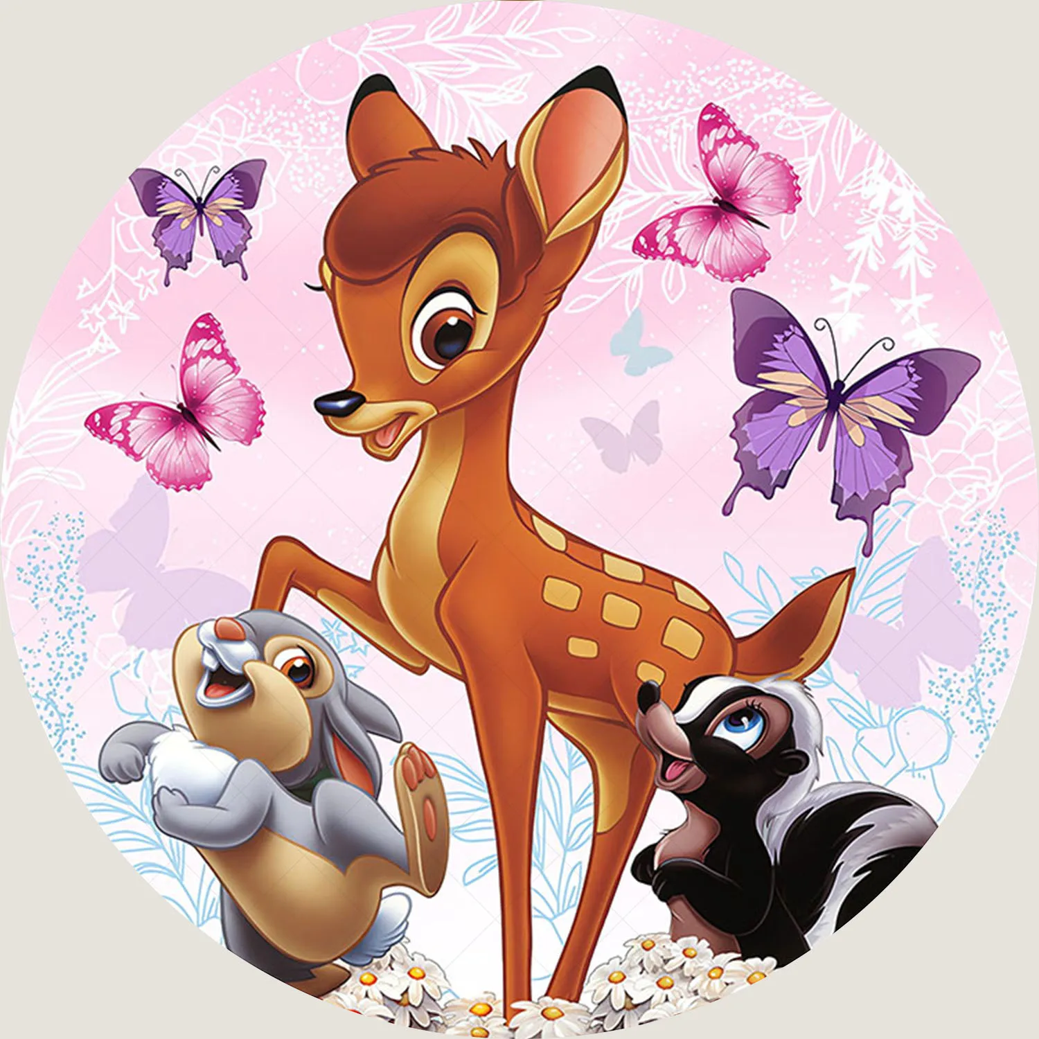 Round Bambi Deer Backdrop Kids Birthday Photography Background Jungle Safari Circle Surface Banner Decoration Props