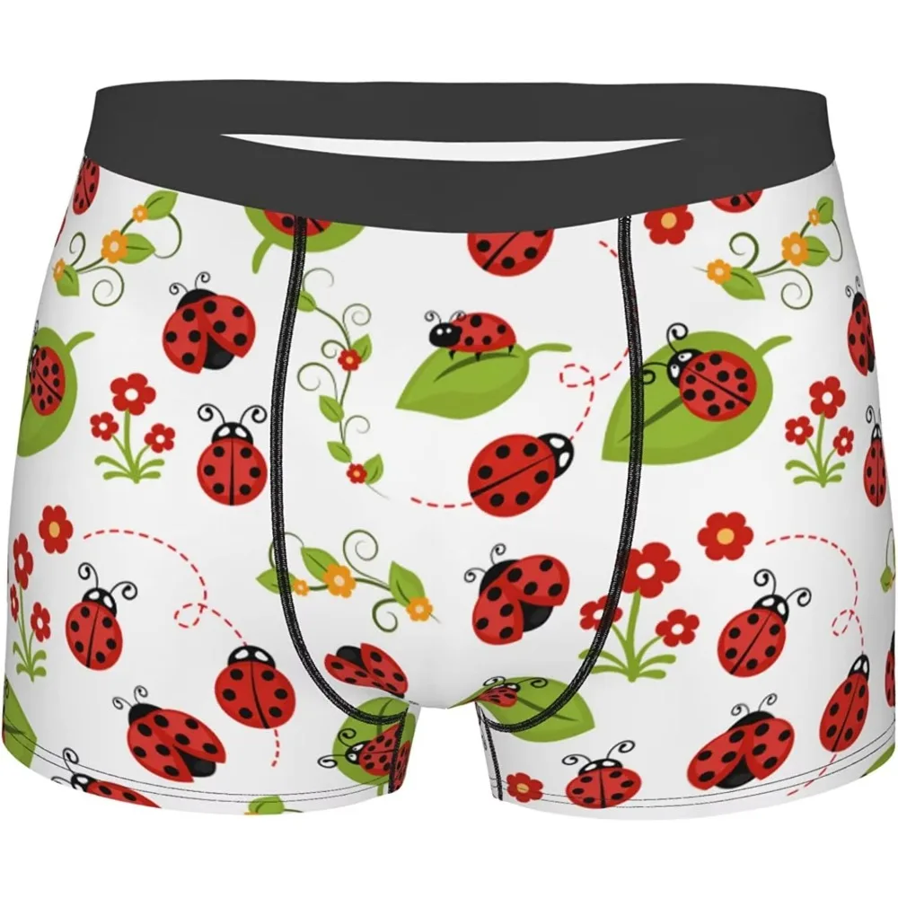 

Men's Breathable Boxer Briefs Cute Ladybug Flower Comfort Soft Stretch Underwear Trunks with Bulge Pouch for Men Boys