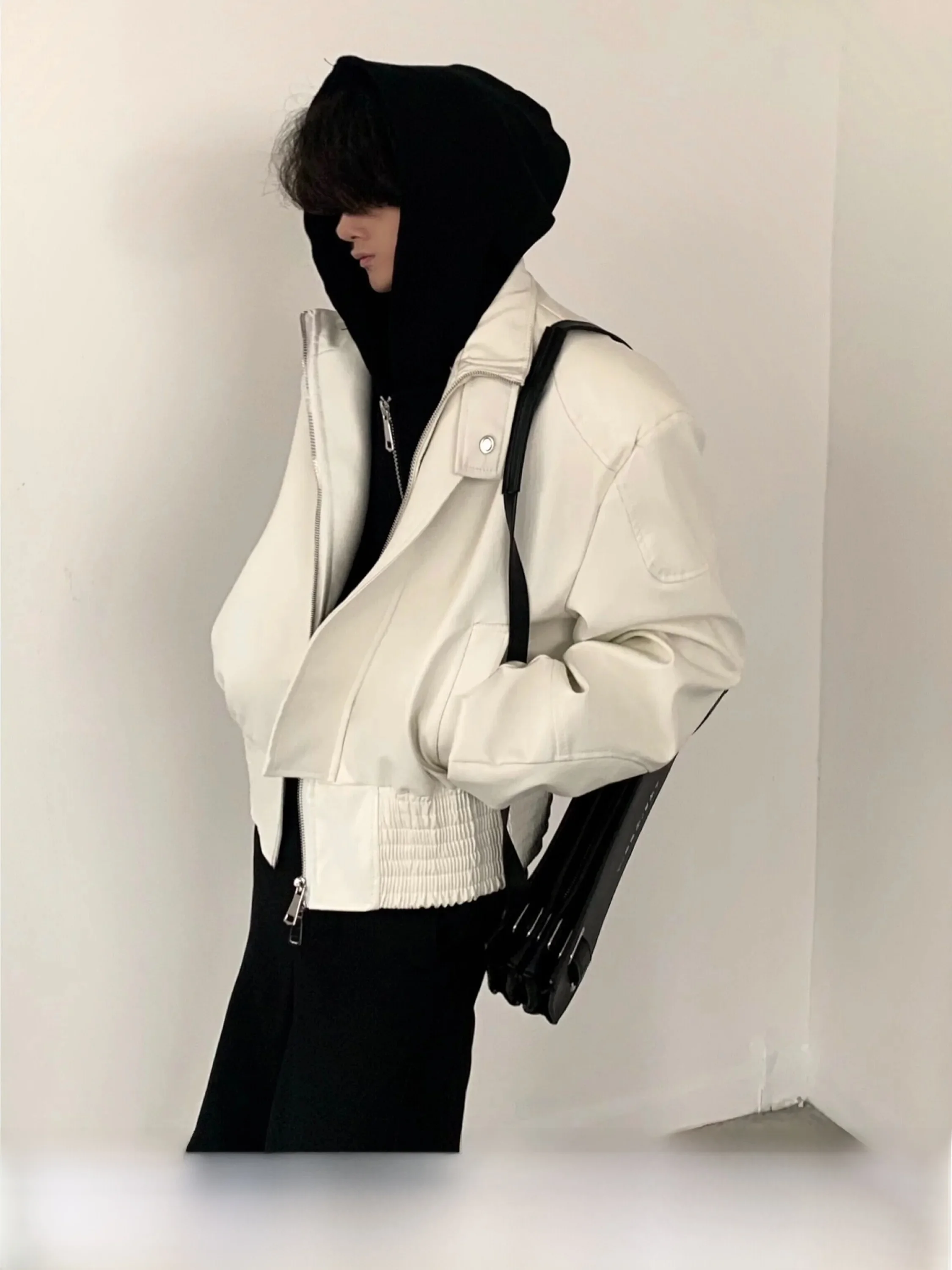 Autumn Mountain Wind Original High Street Vibe Deconstructed Leather Jacket Men's Premium Design Short Padded Shoulder Jacket