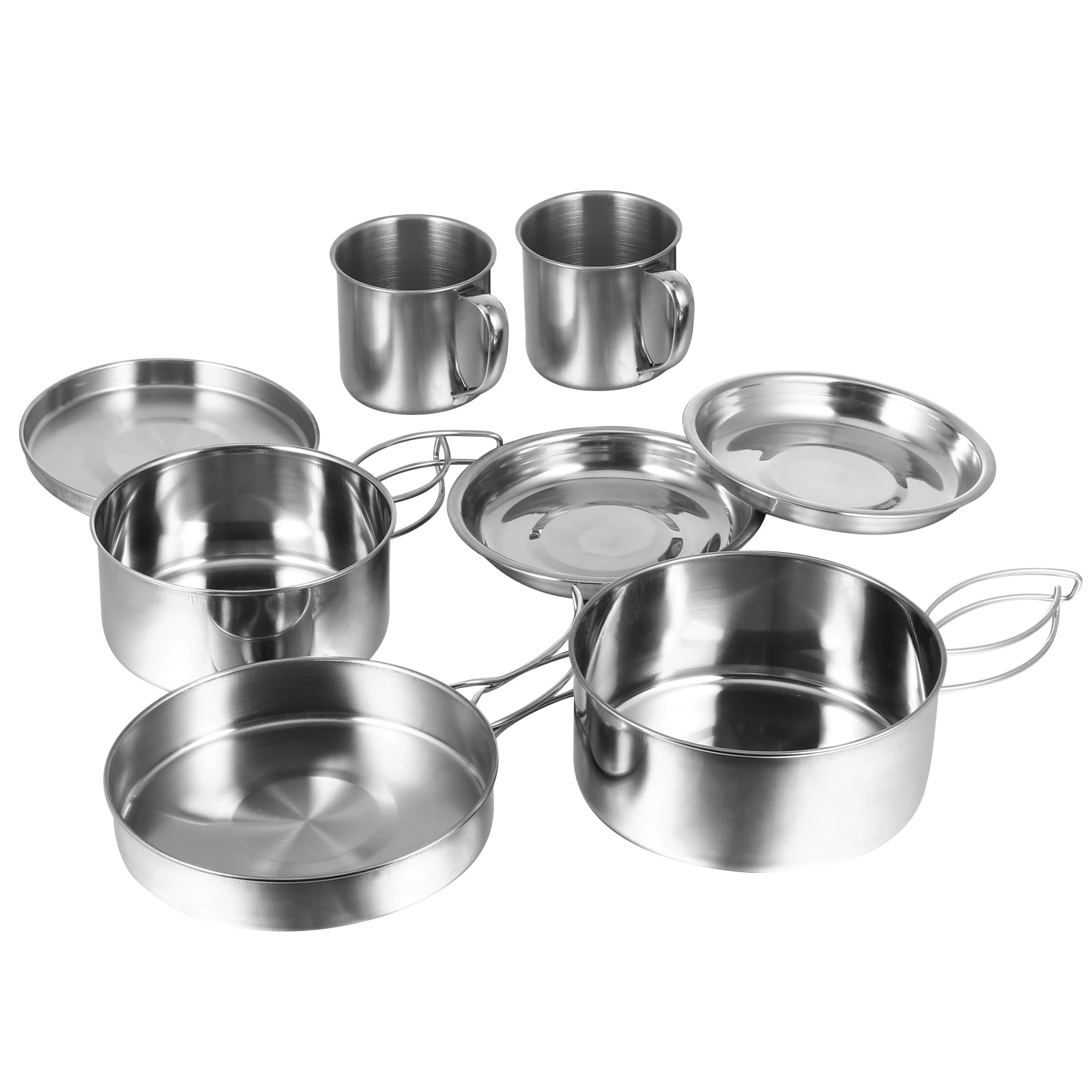 

8 pcs Stainless Steel Camping Cookware Set Outdoor Equipment BBQ Bowl Kits Durable Multi-Layer Fire-Resistant for Backpacking