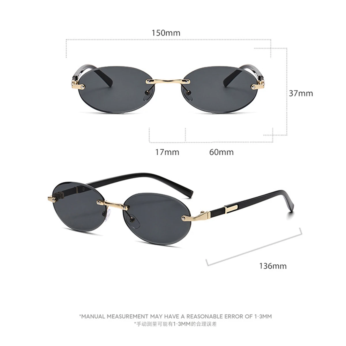 Trendige Sonnenbrille mit geschnittenem Rand, personalisierbar, ovaler Rahmen, neue rahmenlose Spicy Girl Hip-Hop-Sonnenbrille, Metall-DAMEN-Sonnenbrille, Herren-Su – Detail 4