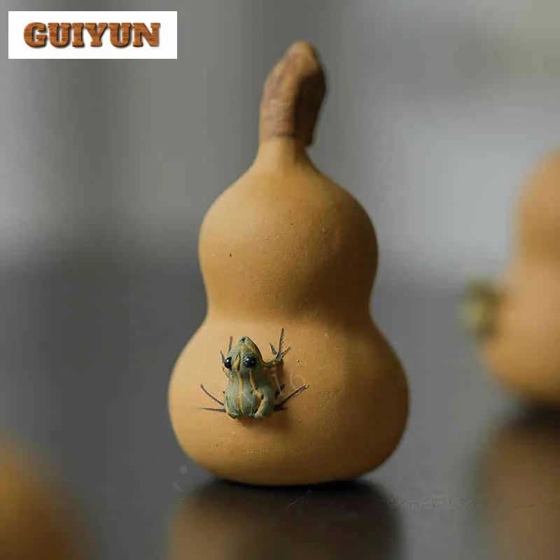 Yixing Zisha Water Spraying Tea Pet Gourd Frog Ornament Nurturable Creative Handmade Plaything Set Fu Lu