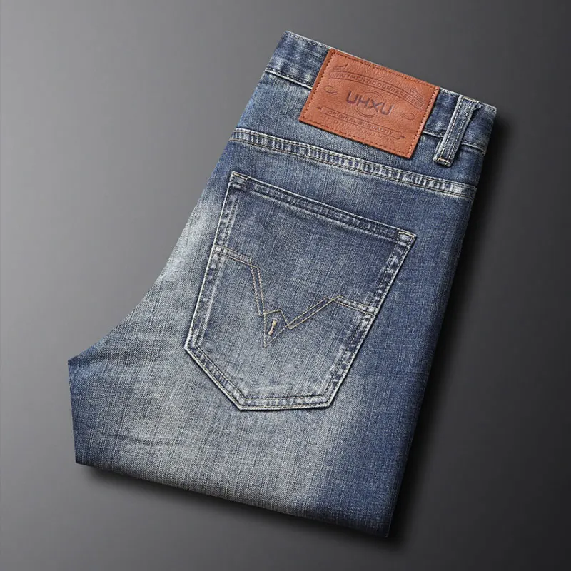 Nieuwe Mode Vintage Heren Jeans Hoge Kwaliteit Retro Gewassen Blauwe Stretch Slim Fit Gescheurde Jeans Heren Borduurwerk Designer Denim Broek