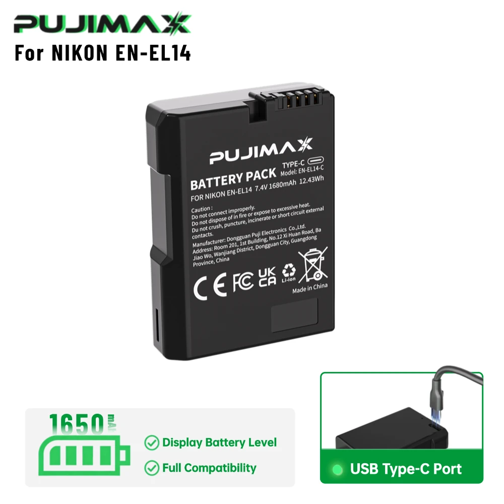 PUJIMAX 1650mAh EN-EL14 EN EL14 EN-EL14a Battery LCD Dual Charger for Nikon P7800 P7100 D3400 D5500 D5300 D5200 D3200 MH 24