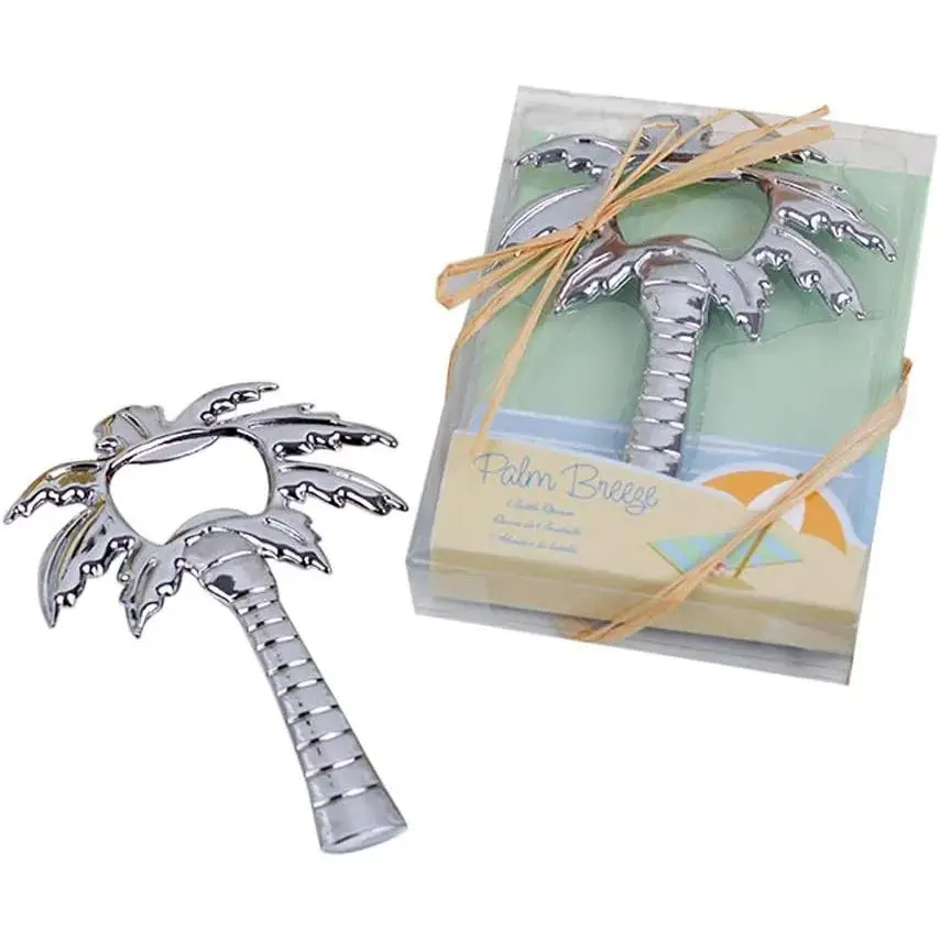 Palm Breeze Coconut Tree Shaped Bottle Opener Bridal Shower Tropical Beach Wedding Favor Set of 20 (Silver, 20)