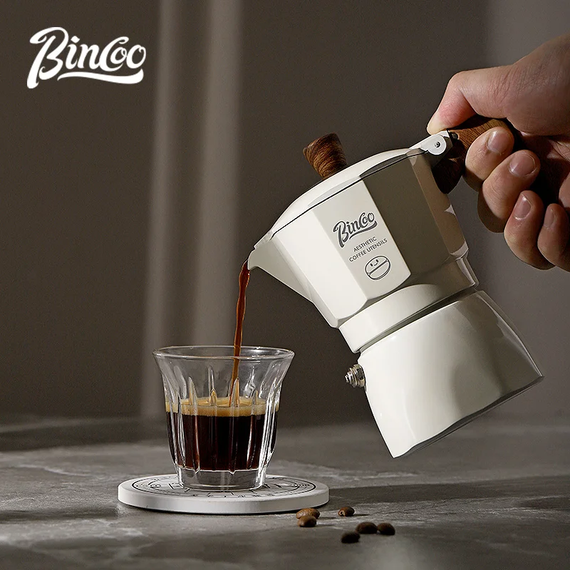 

Bincoo Moka pot for two Double valve espresso pot Italian coffee maker Household utensil Creative pattern ironing handle