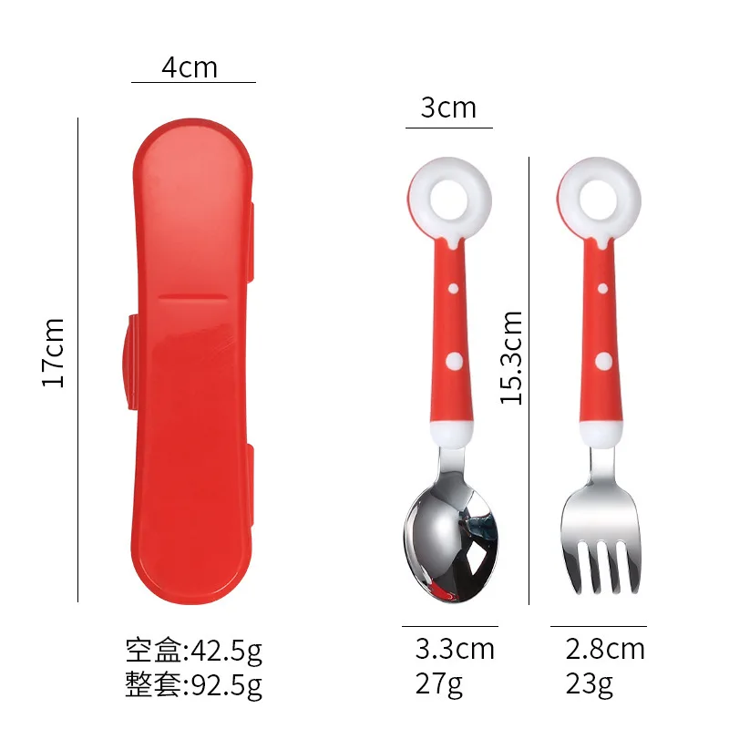 Cubertería circular de acero inoxidable para niños, juego de vajilla para bebé, cuchara de alimentación, tenedor