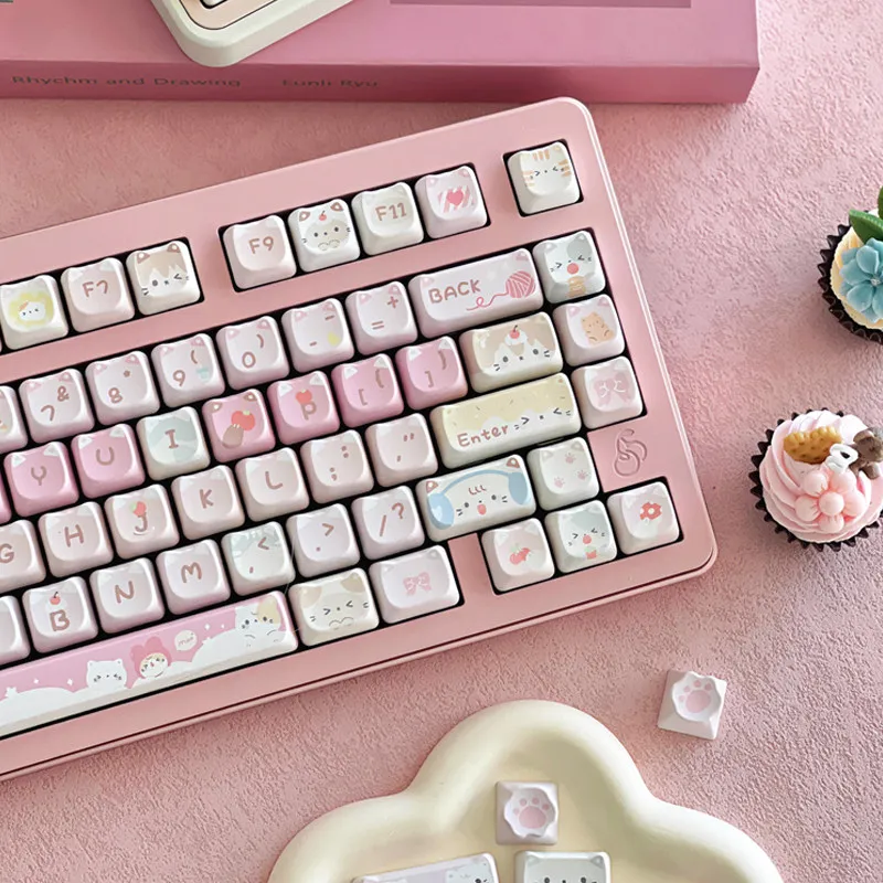 Cute PBT Keycap MOA MAO Profile Double Shot Side Engraving Transparent Cherry Profile MX Switch Gaming Mechanical Keyboards Caps