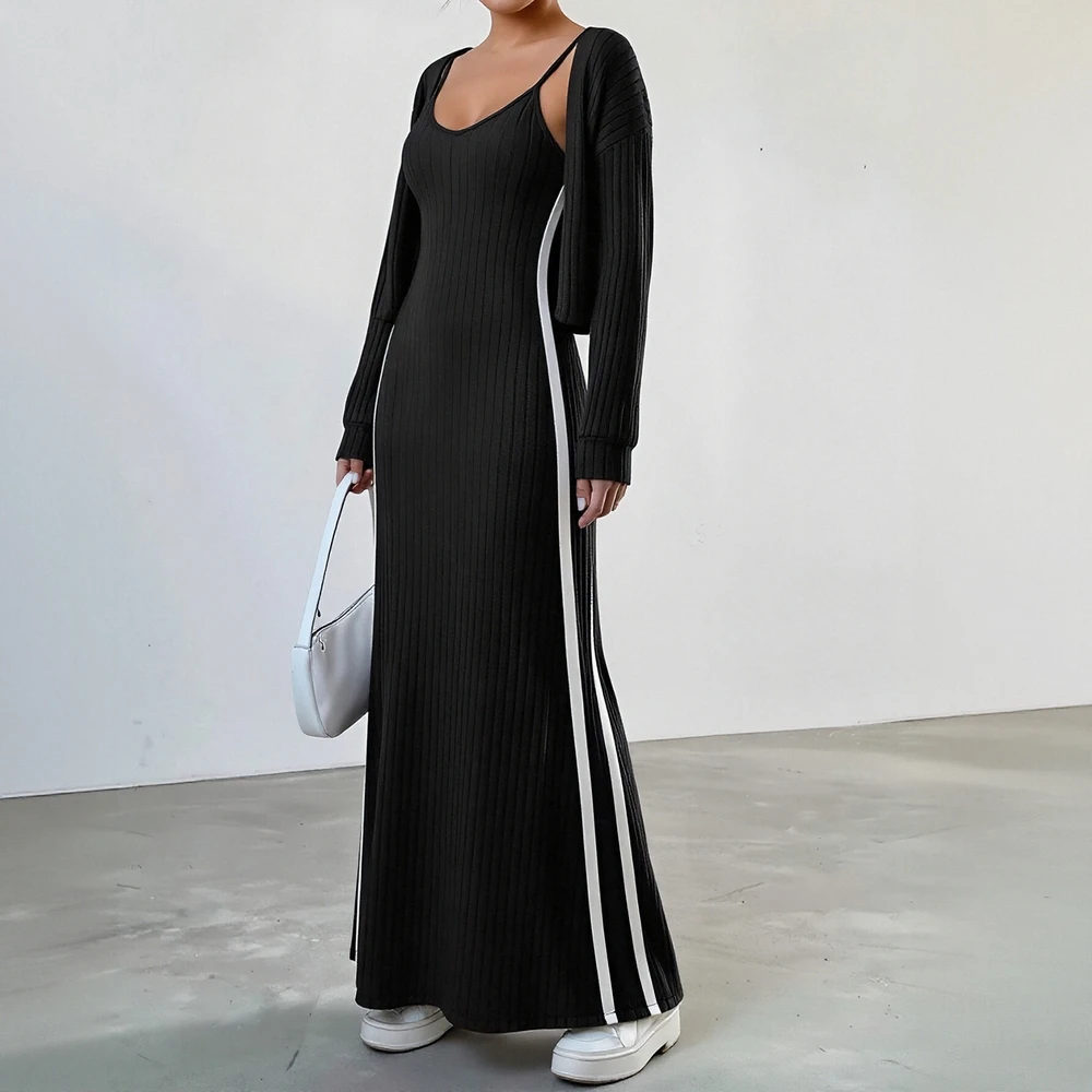 Traje informal con cuello redondo, falda, ropa de invierno, conjunto de estilo femenino, traje cómodo de moda para clima frío