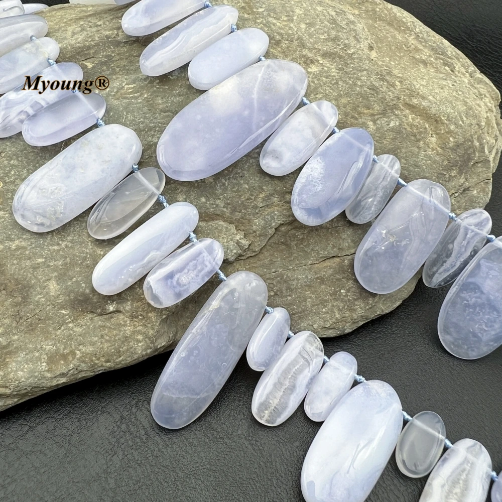 Mix Size Egg Shape Natural Blue Lace Agates Stone Chalcedony Slice Beads For DIY Jewelry Choker Necklace Making MY231119