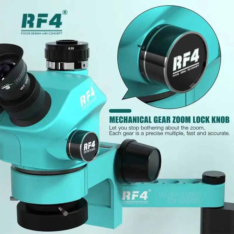 RF4 Trinocular Stereo Microscope Precise Locking Magnification Zoom ,360 ° Rotation Adjustable Swing Arm Universal 7050PRO-F019