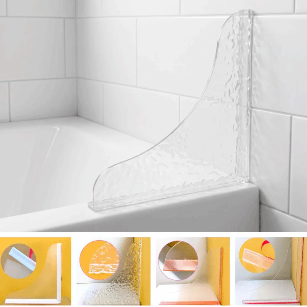 2Pcs Acrylic Shower Splash Guard Transparent Waterproof Water Barrier Strip Self-Adhesive L-Shaped Baffle Plate Shower Area