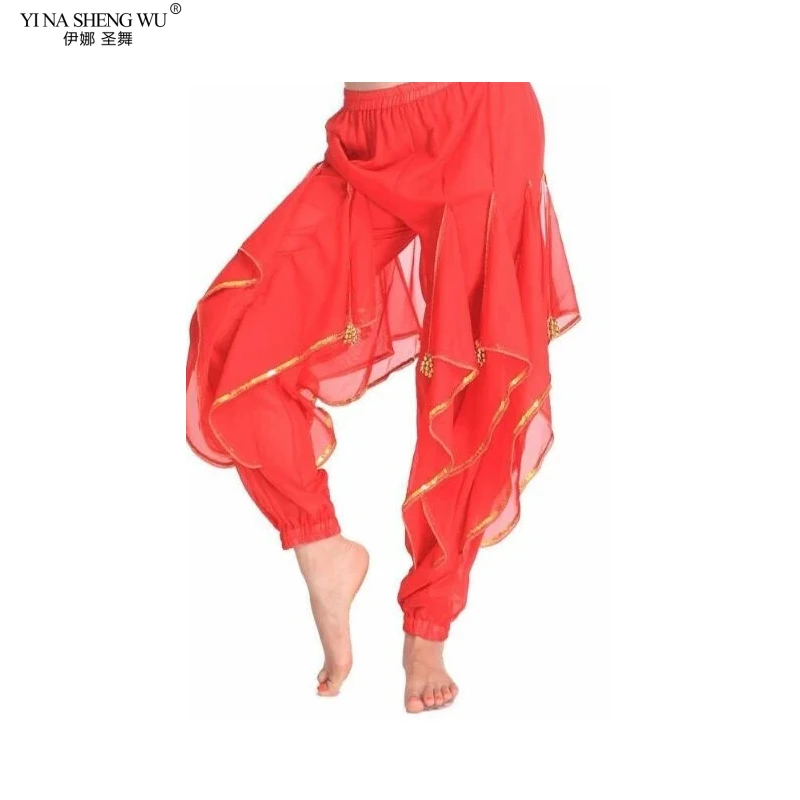 Pantalon de spectacle de danse du ventre pour femme, bouffant en mousseline de soie, vêtements d'entraînement de danse indienne, pantalon rotatif pour adulte, 11 couleurs, nouveau