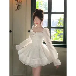 French Elegant Lolita Mini Dress Women Casual Short Partry Dress Evening Party 2000s Vintage Y2k Clothing Kawaii Lace Dress Chic