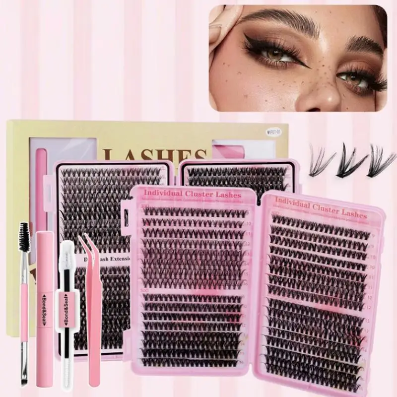 Kit de extensión de pestañas DIY con bandeja de pestañas mixtas en racimo, set de injerto de pestañas segmentadas y esponjosas para profesionales de extensión de pestañas