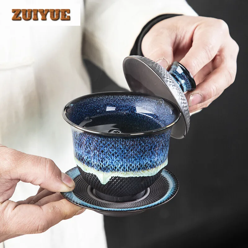 180ML Dehua Kiln Change Ceramic Gaiwan Tea Cup Handmade Tea Tureen Mugs Chinese Retro Tea Set Accessories Master Cup Drinkware