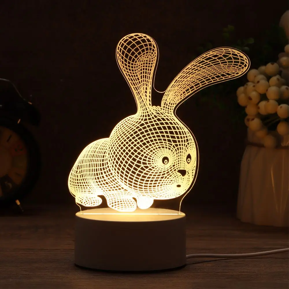 Touch Visual Home Decor Valentine's Day Gift Luminous  Table Lamp Acrylic LED Night Lights Rabbit Heart Love 3D LED Light