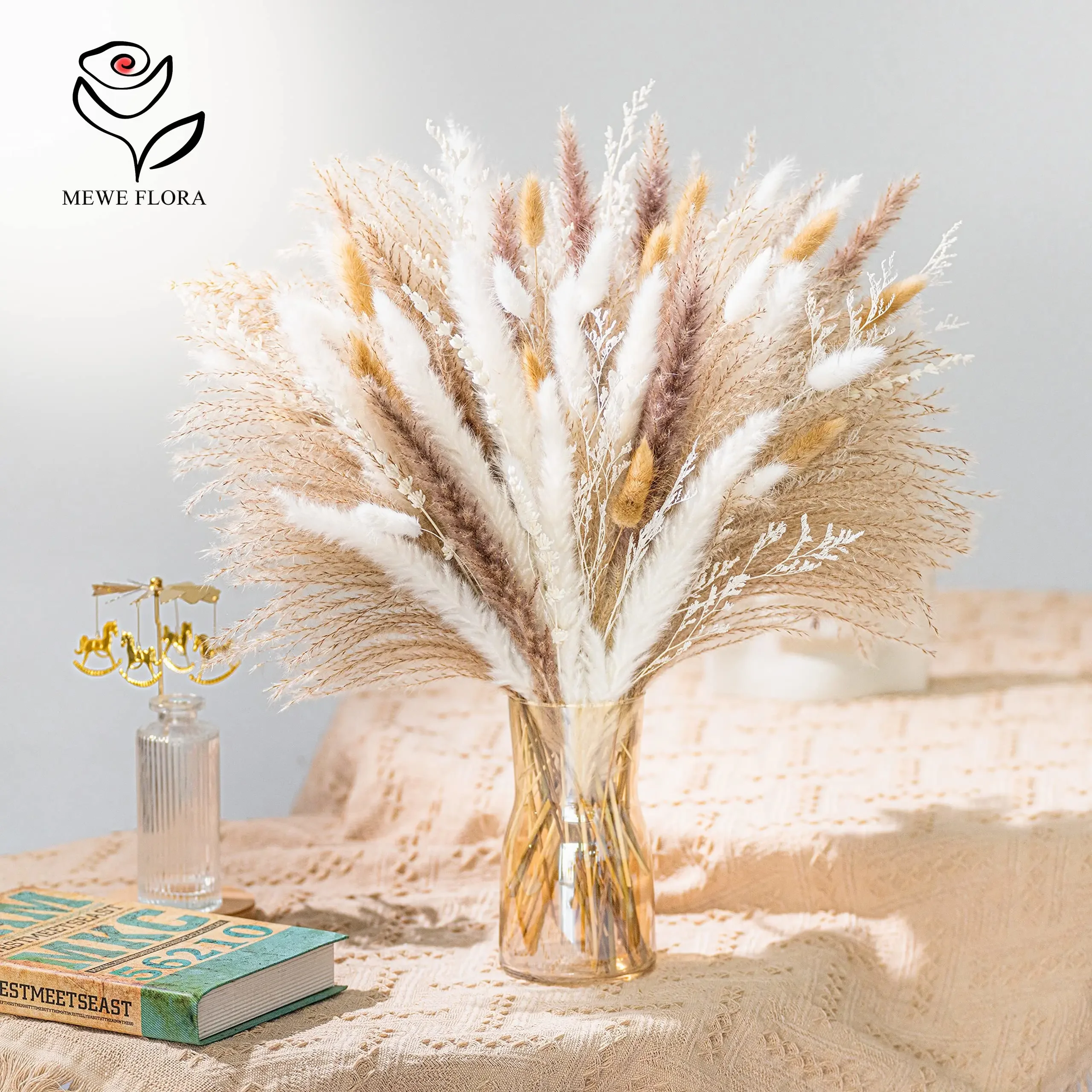 80pcs Natural Dried Flowers Pampas Grass Bouquet Nordic Boho Home Decoration Reed Bunny Tail Grass Wedding Centerpieces Decor