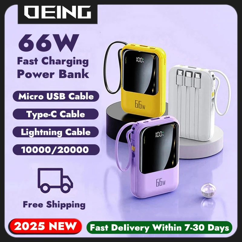 Portable Power Bank 20000mAh Large Capacity 66W Super Fast Charging Powerbank External Battery For iPhone Xiaomi Samsung Huawei