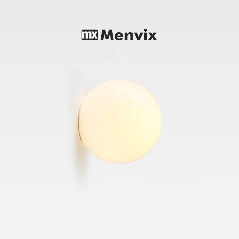 

Menvix New Concealed Base Glass Wall Lamps French Bauhaus Milky White Round Ball Wall Light for Bedside Living Room Bathroom