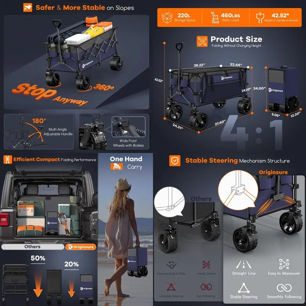 

Сверхмощный складной универсал объемом 220 л емкостью 460 фунтов, вездеходные колеса для пляжа, кемпинга, продуктовой перевозки — серый и фиолетовый