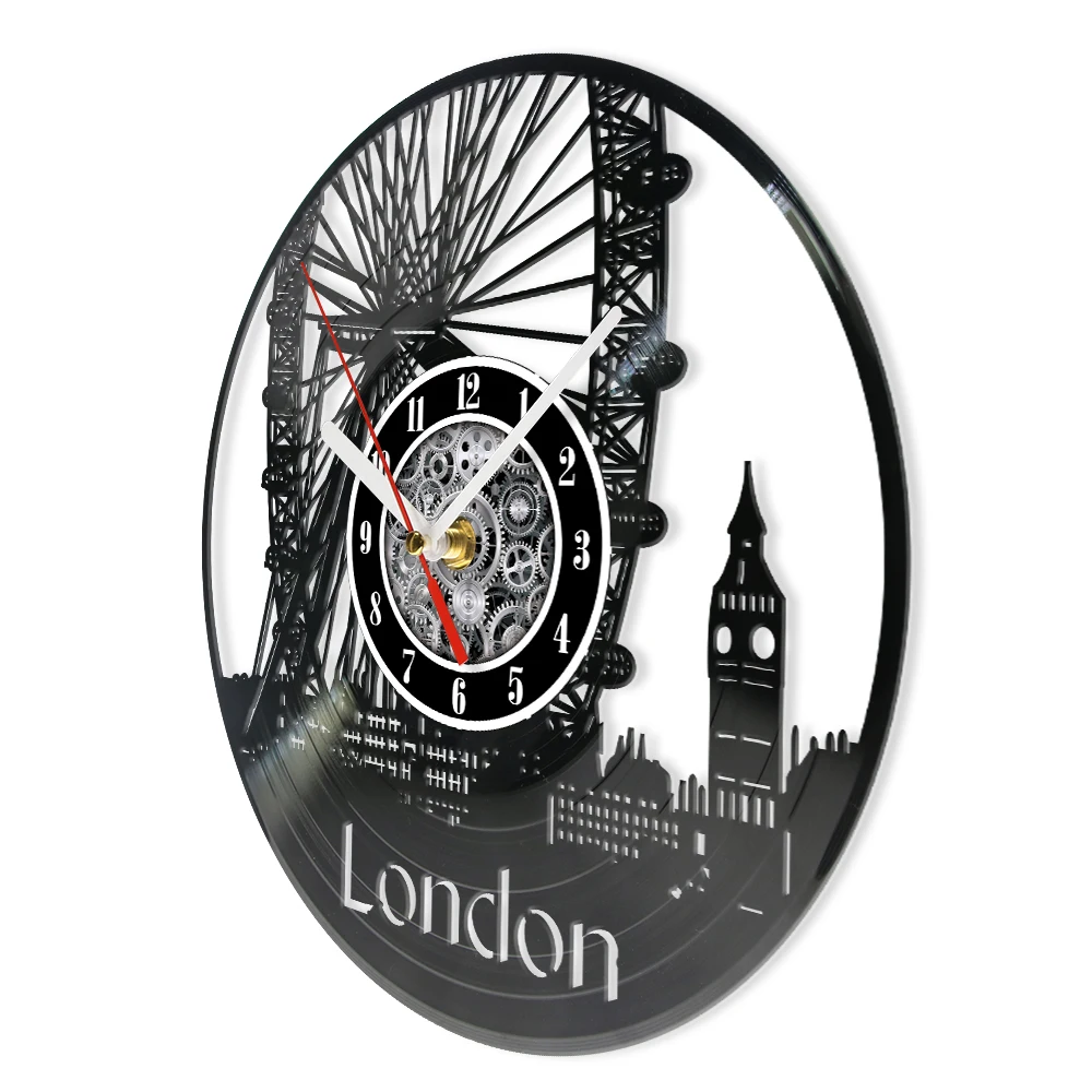 London Ferris Wheel Vinyl Record Wall Clock England Skyline Cityscape Home Decor  UK Architecture Landscape Artwork Wall Watch