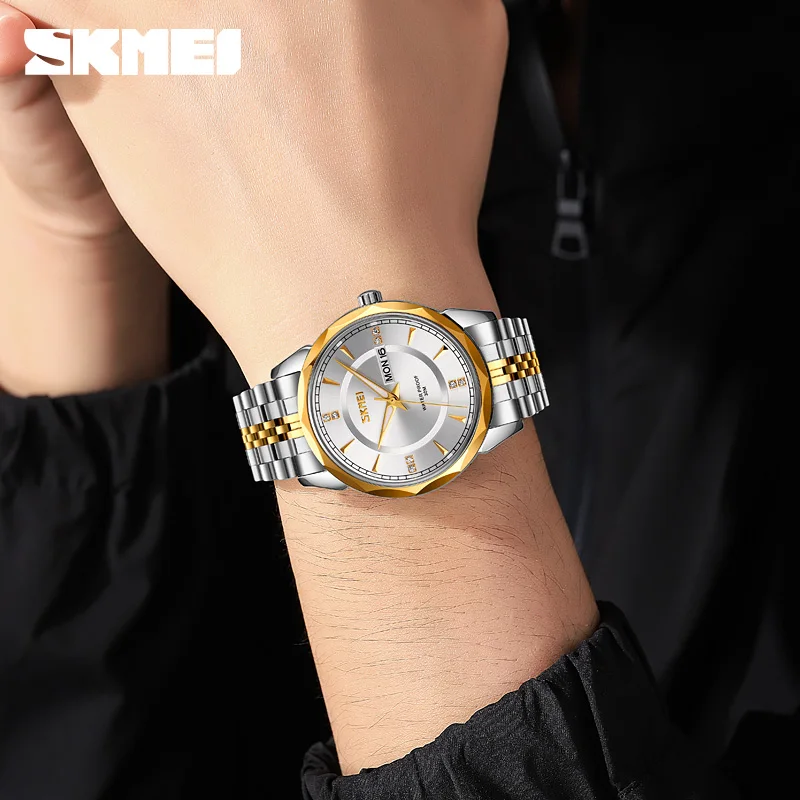 Imagem -04 - Skmei-relógio de Pulso Luminoso de Luxo Masculino Relógios Impermeáveis Aço Inoxidável Quartz Man Data Calendário Negócios Relógio Masculino 9268