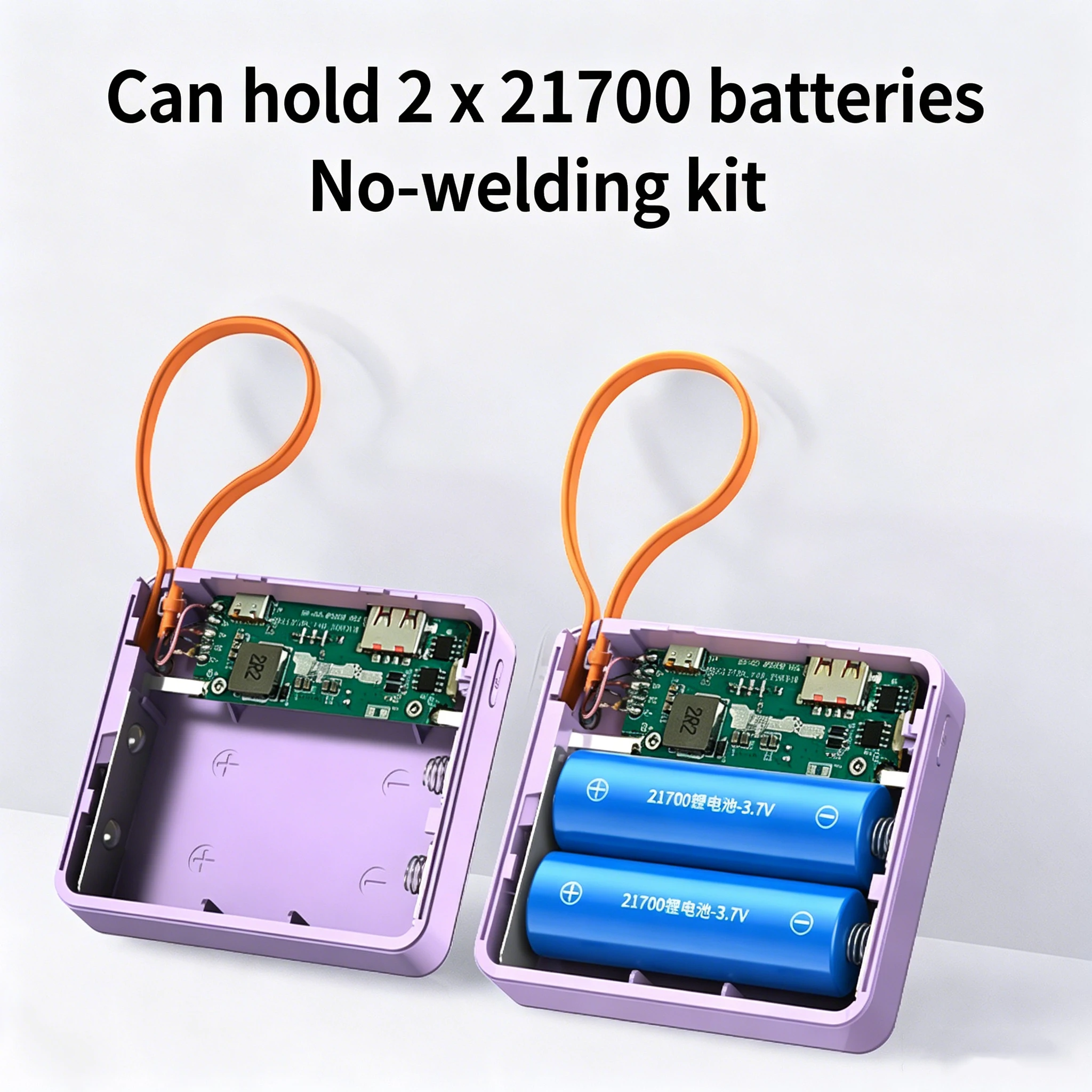 KEBIDU 10W PD 22.5W Fast Charge Power Bank Case 2x21700 Solderless DIY Battery Box USB Type C QC3.0 Shell With Charging Cable