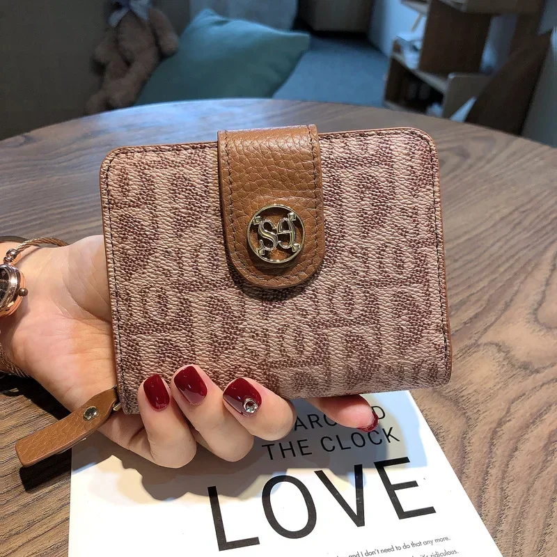 Women Short PVC + Genuine Leather Wallets Vintage Letters Small Purse Large-capacity Coin Card Holder High-quality Wallet 7-5