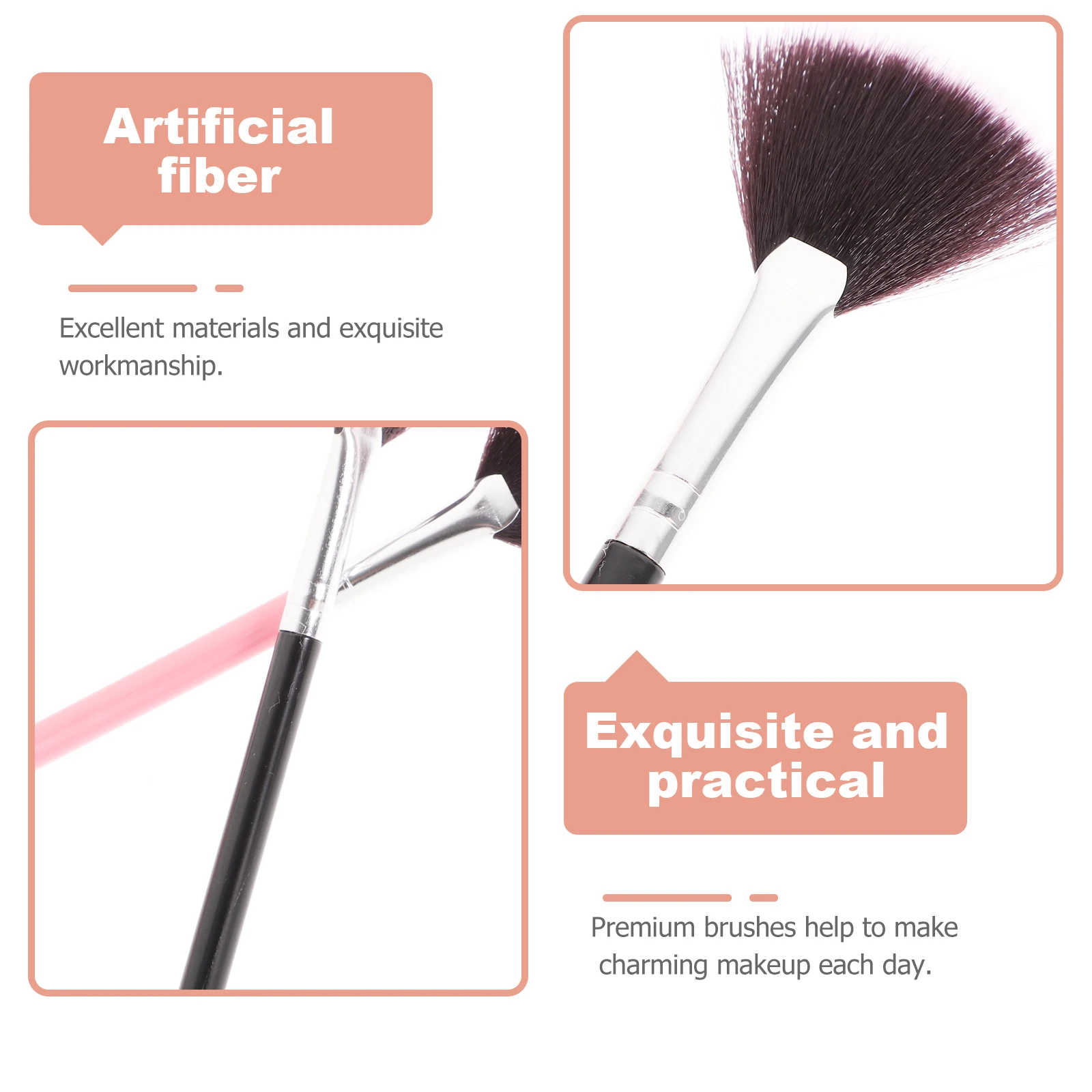 

4pcs Professional Makeup Brushes Long Handle Fan Shape Blusher Powder Brush For Daily Professional Use Premium Cosmetics Brush