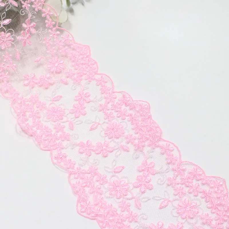 

45Yards Two Tones Pink Black Floral Embroidery Lace Trim For Skirt Hem Clothes Sewing Material DIY Apparel Dress Fabric