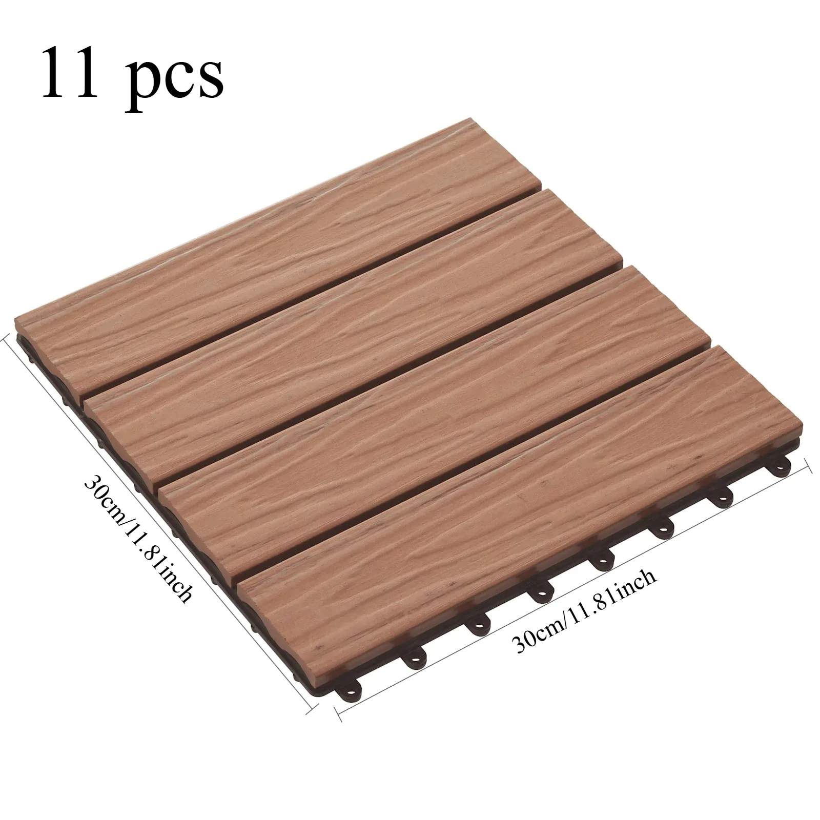 Dalles de sol en composite bois-plastique 30*30cm. Convient aux espaces extérieurs, facile à installer sans outils.