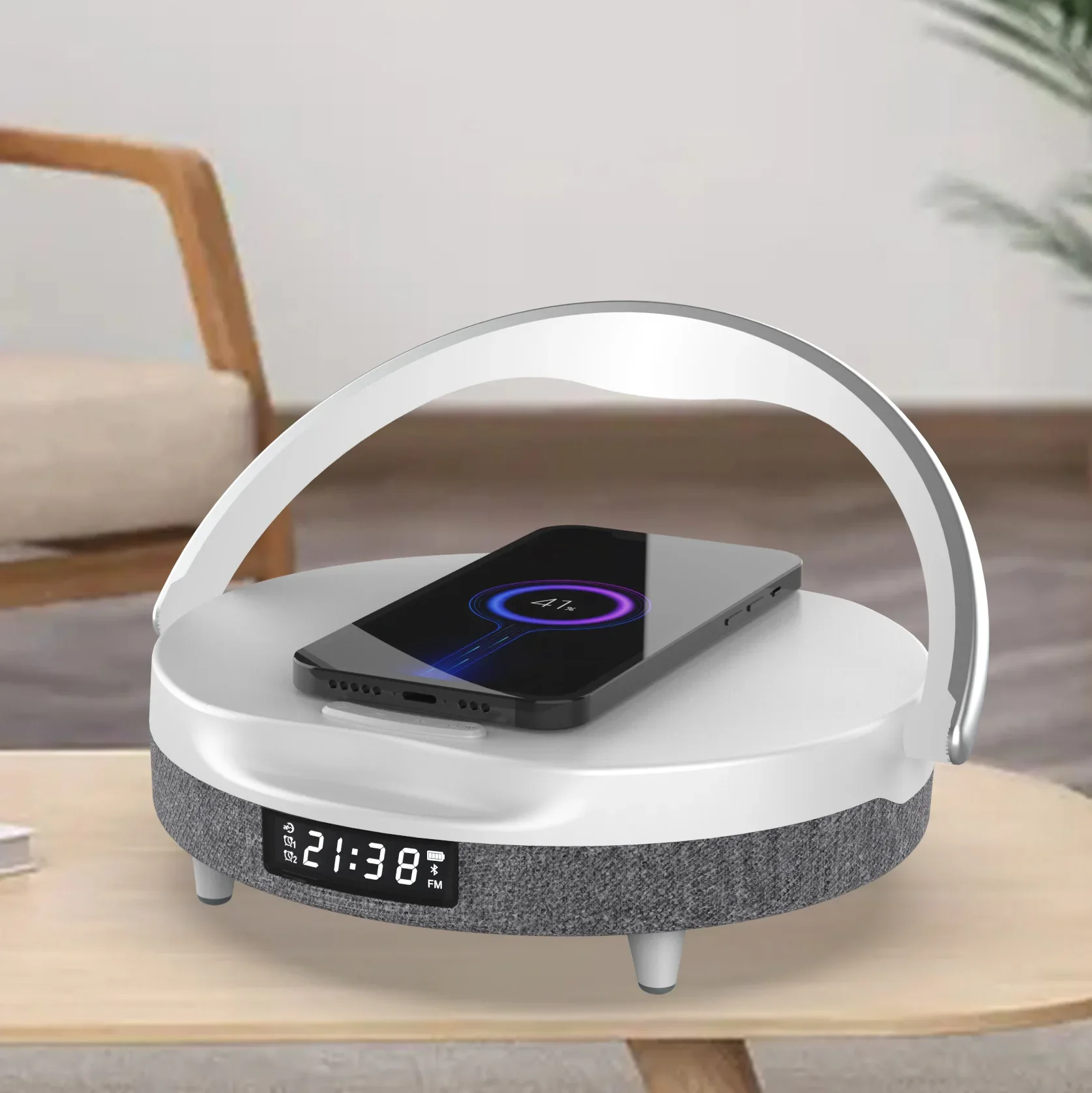 2025 Trend Product Dropshipping Smart Light with Qi Fast wireless charger 10w Bluetooth speaker and LED display digital clock